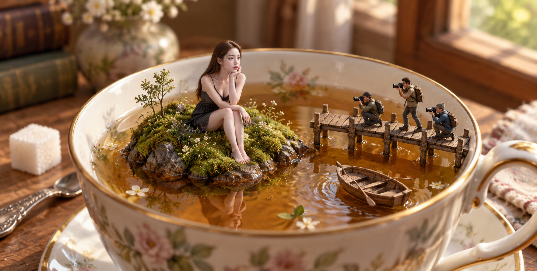 茶杯中的微缩奇幻岛屿