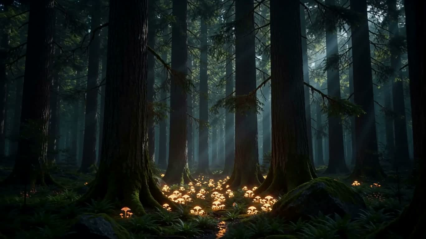 Royaume secret des champignons lumineux — AI video creation