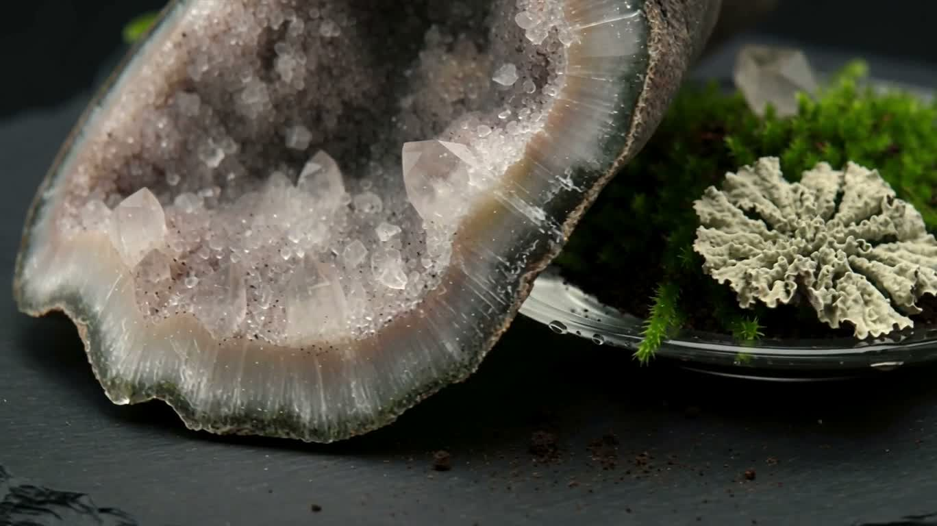Minerals and Moss on Obsidian