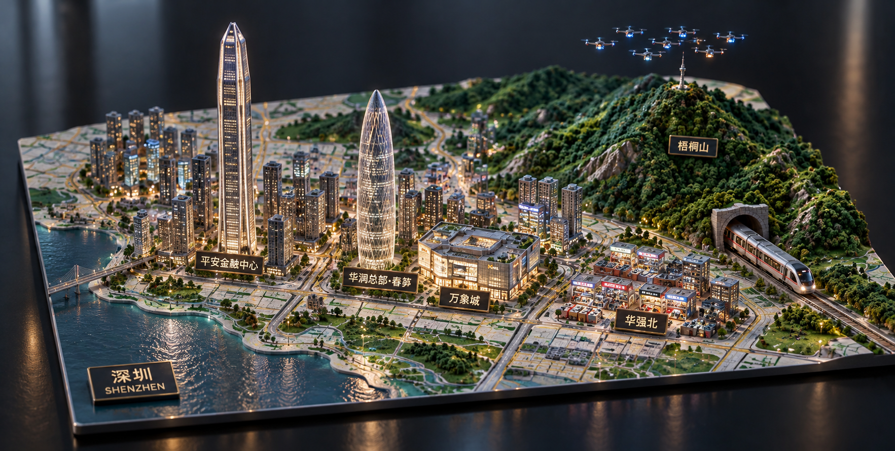 深圳地图上生长的微缩立体城市 — AI image creation