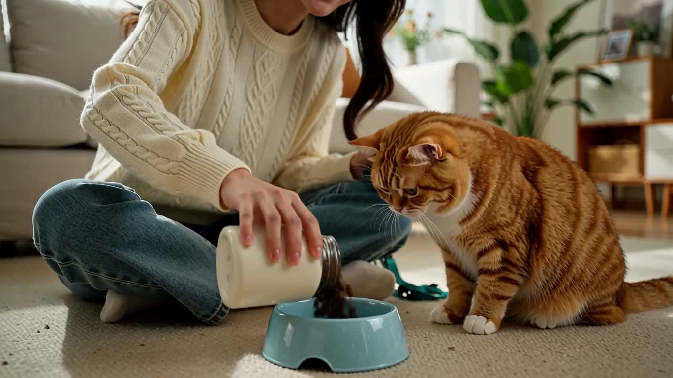 オレンジ猫と飼い主の心温まる夕暮れ