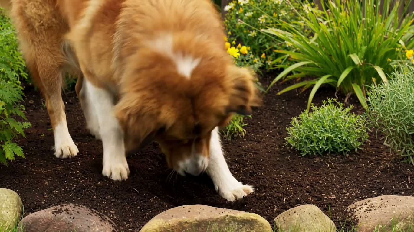 庭で骨を探す子犬