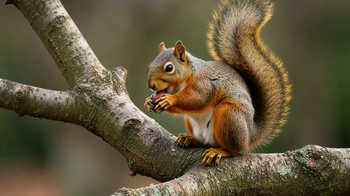 Squirrel Nibbling a Nut on a Branch — AI video creation