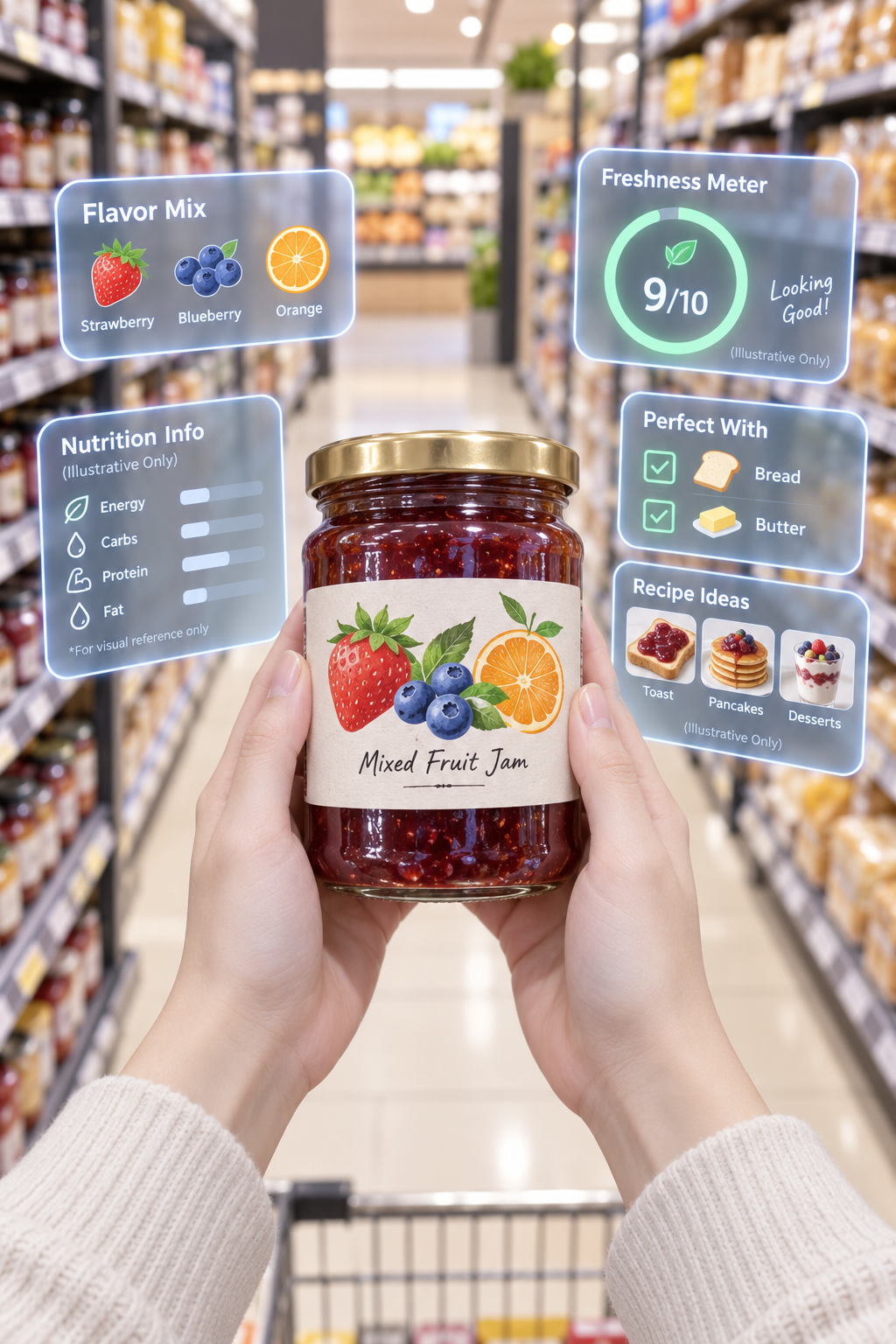 Expérience d'achat AR au rayon confitures du supermarché