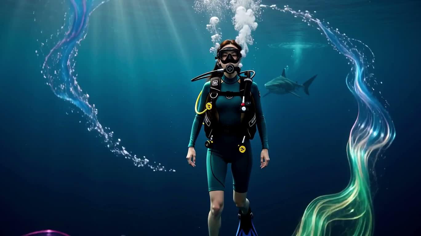 Ombre de requin des profondeurs et tourbillon coloré