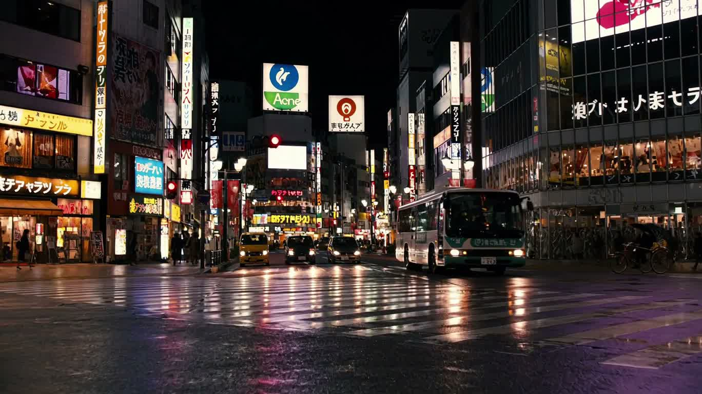 雨夜霓虹十字路口
