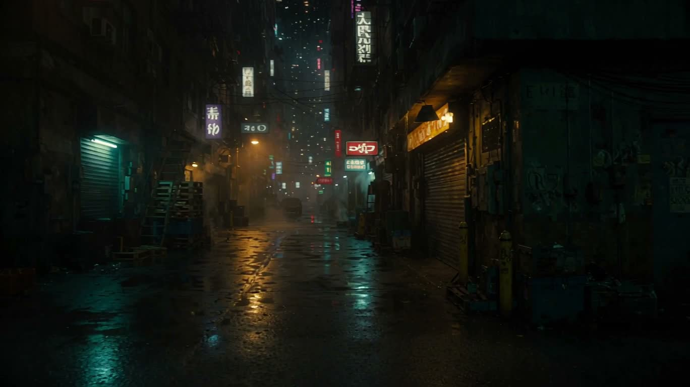 Neon Repair Shop in the Rainy Alley