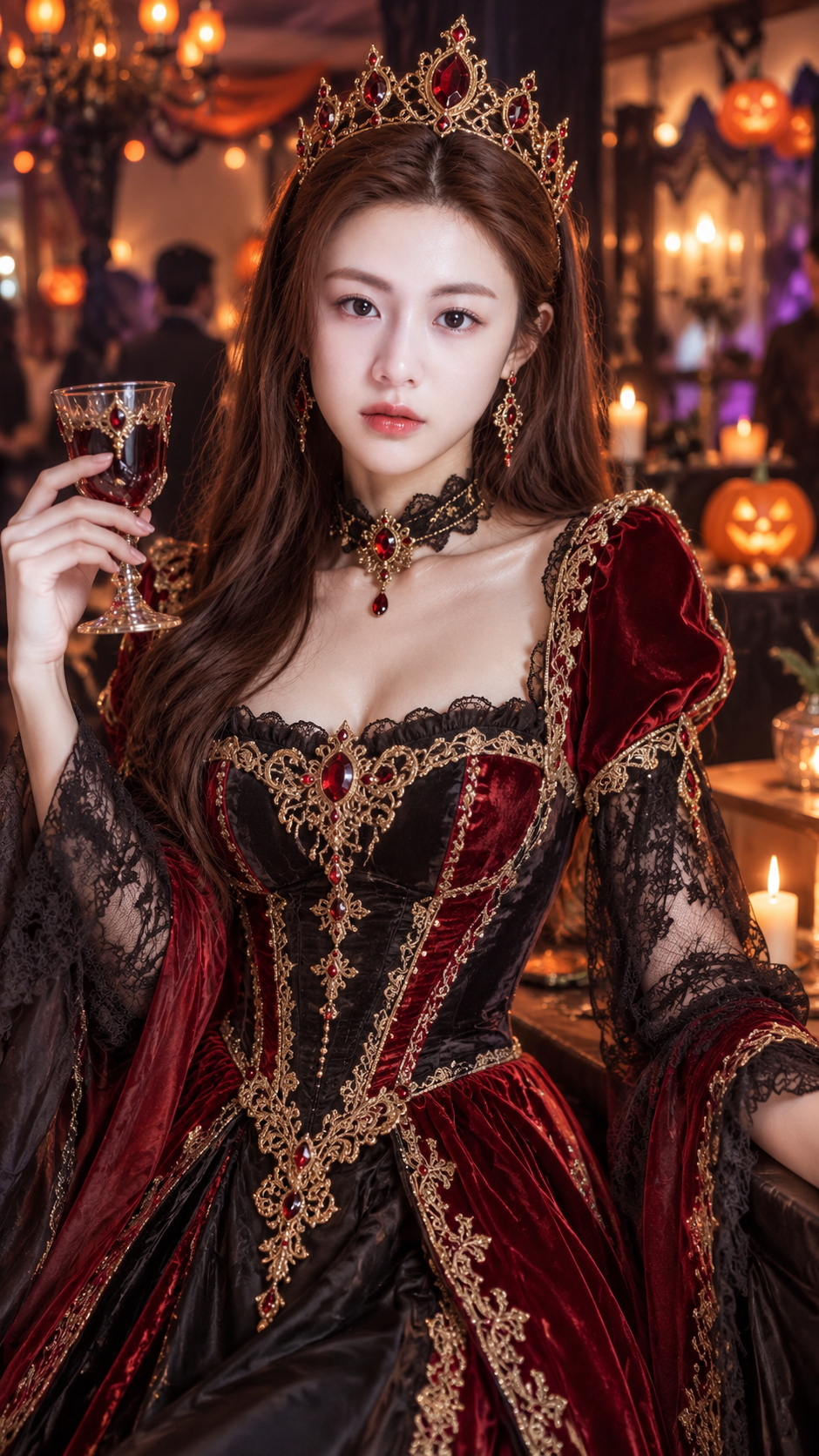 Portrait cosplay de reine adulte pour une fête d'Halloween — AI image creation