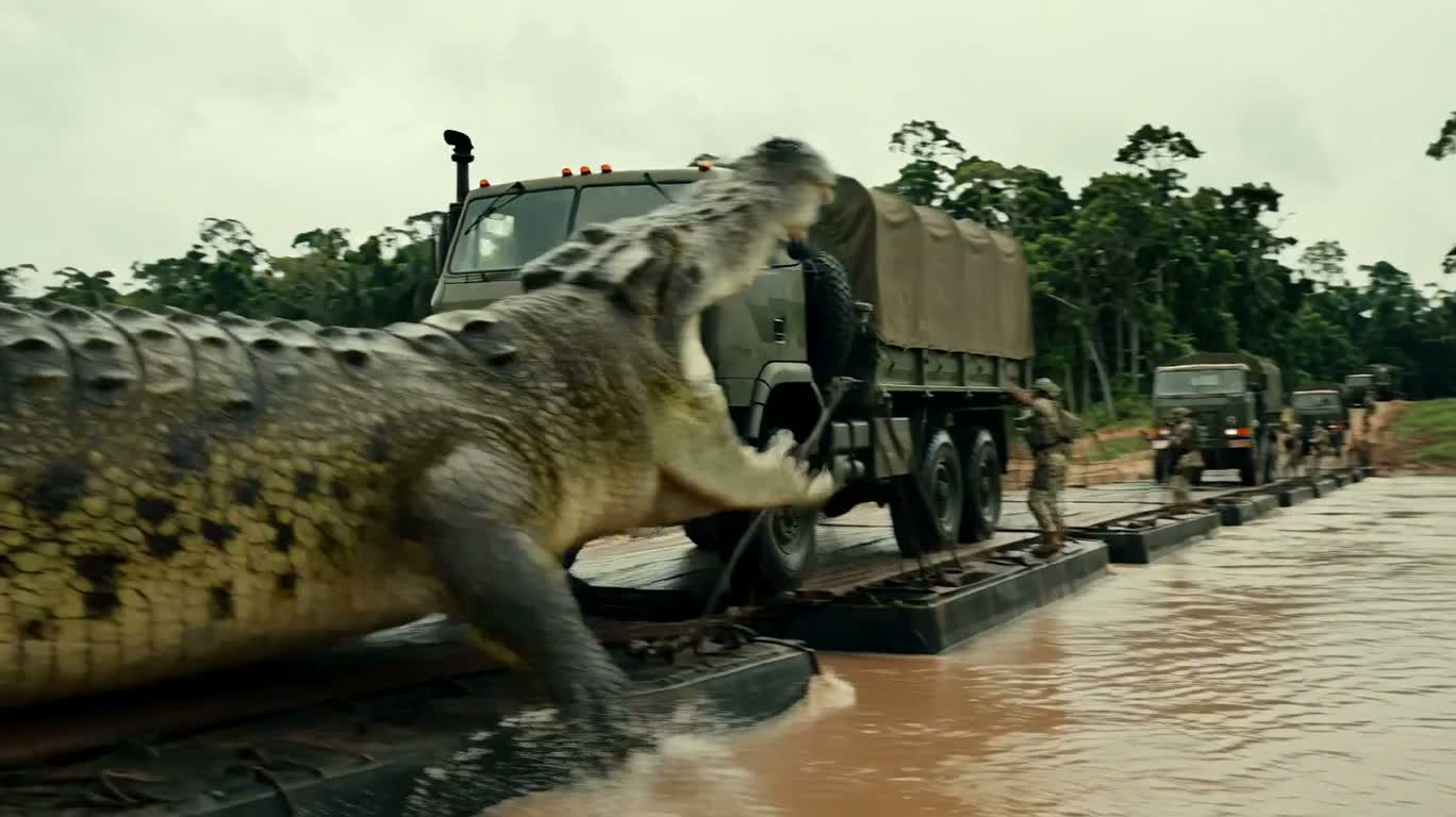 Crocodile Drags Down the Floating Bridge