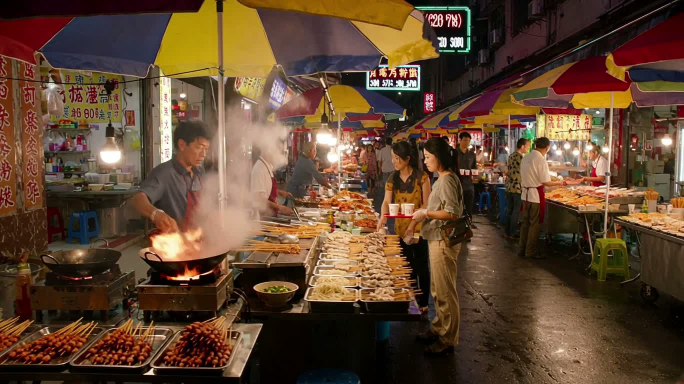 Neon Night Market — AI video creation