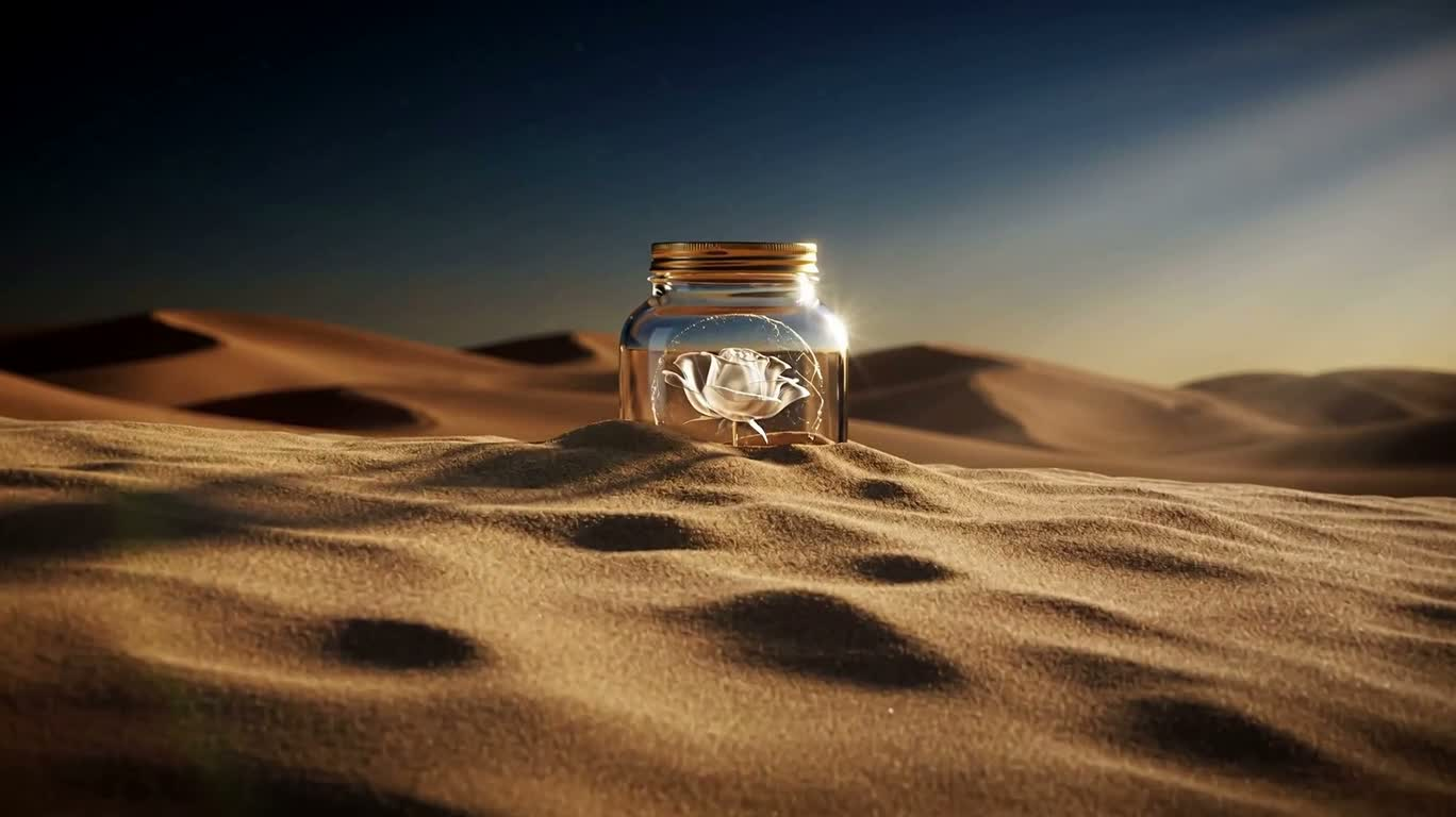 Astrolabe Rose in a Glass Jar in the Sand