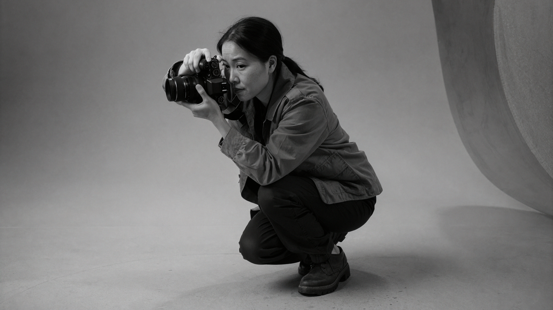 Photographe d'Asie du Sud-Est · Suivi en contre-plongée · Noir et blanc argentique