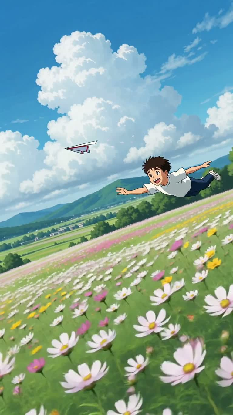 Summer Chase of Paper Planes and Flower Fields