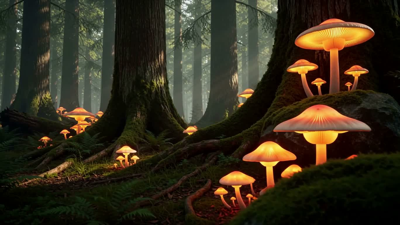 Forêt brumeuse et luminescente — AI video creation