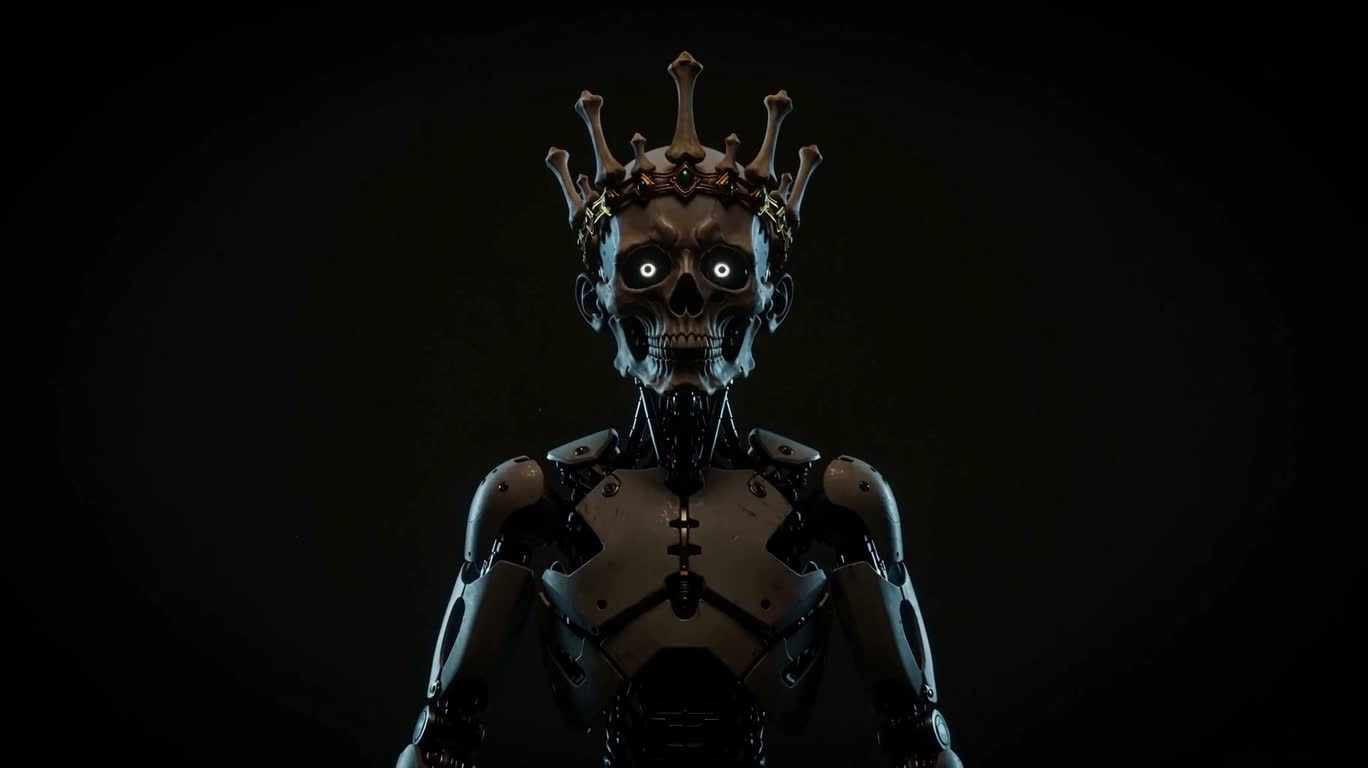 骨冠机器人男孩的象征主义幻境 — AI video creation