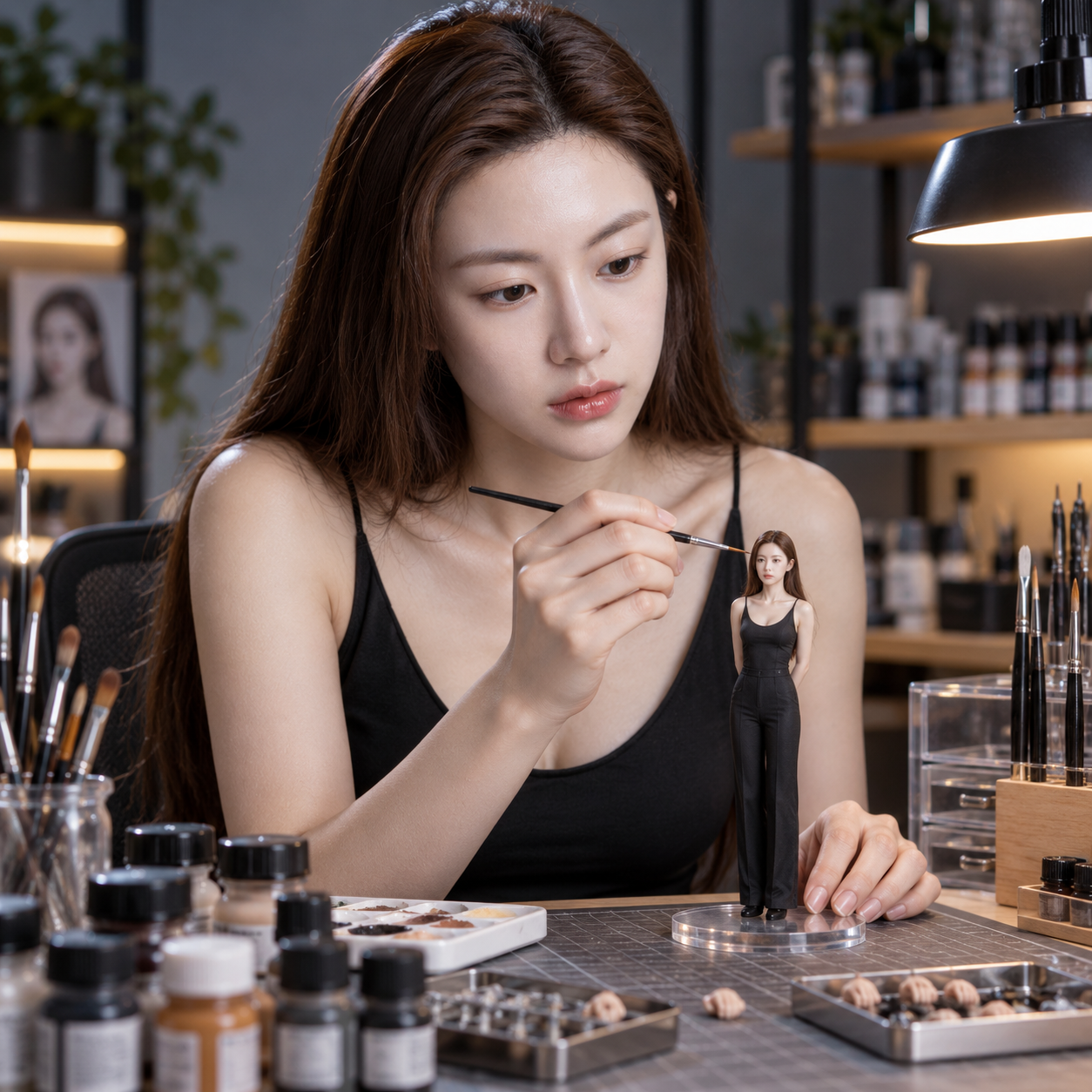微缩自画像工坊的专注女匠人