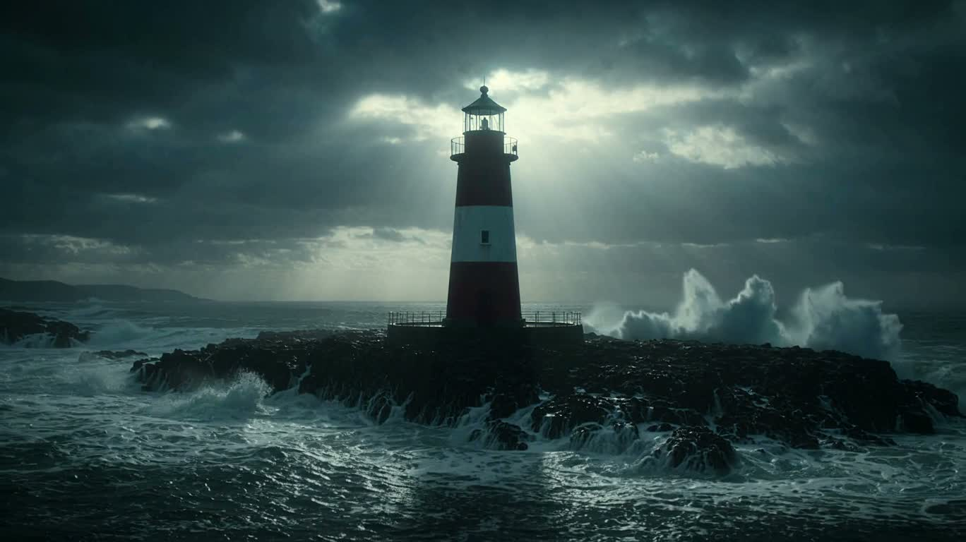 Phare solitaire dans des vagues tempétueuses