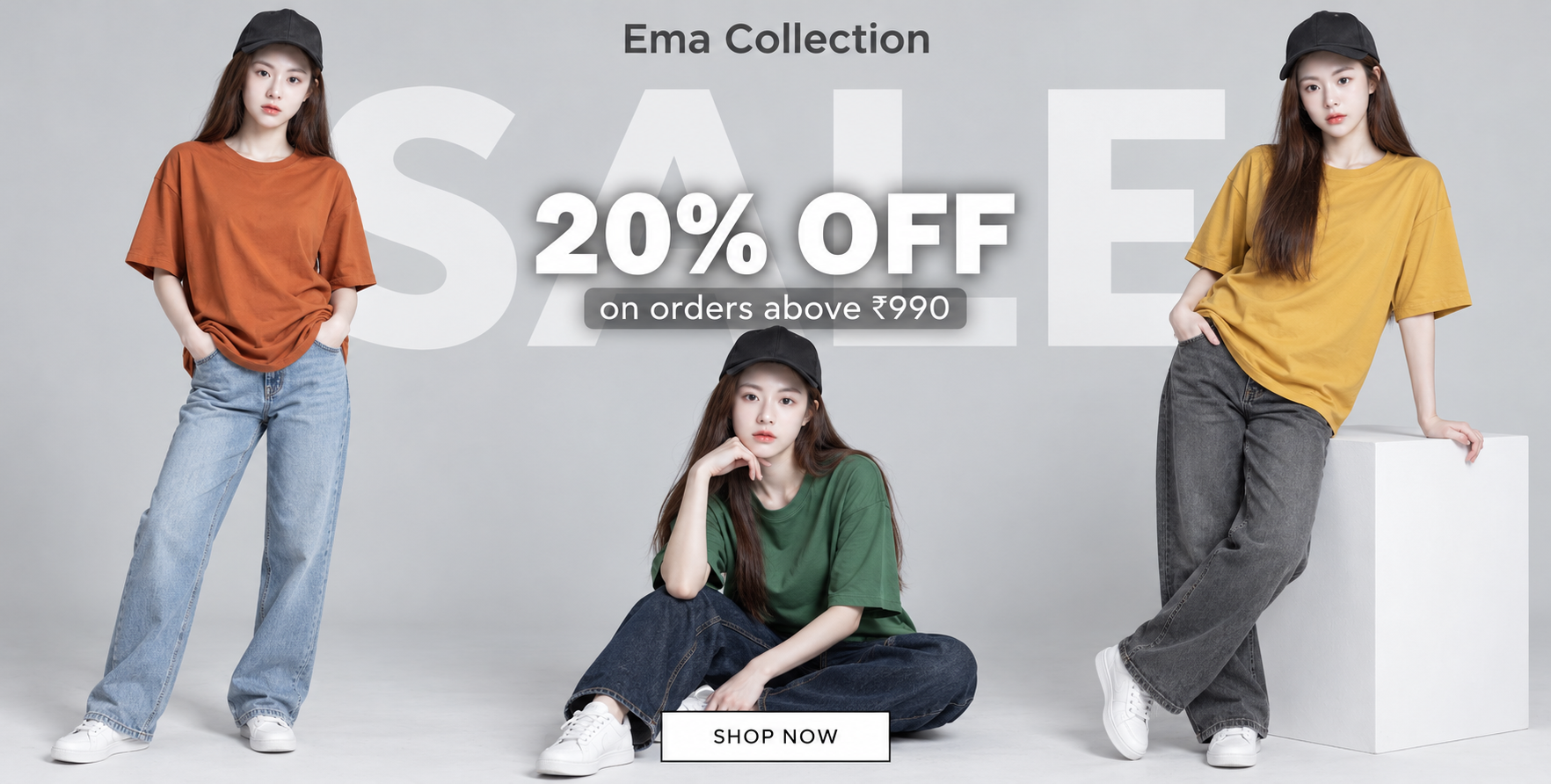 Ema Collection极简风三造型促销横幅 — AI image creation