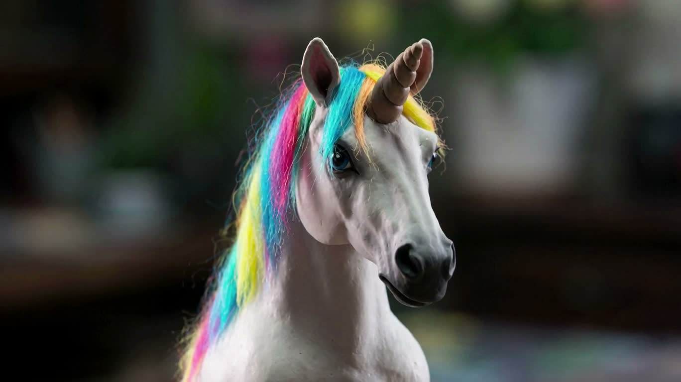 Portrait fantastique d'une licorne en pâte polymère — AI video creation