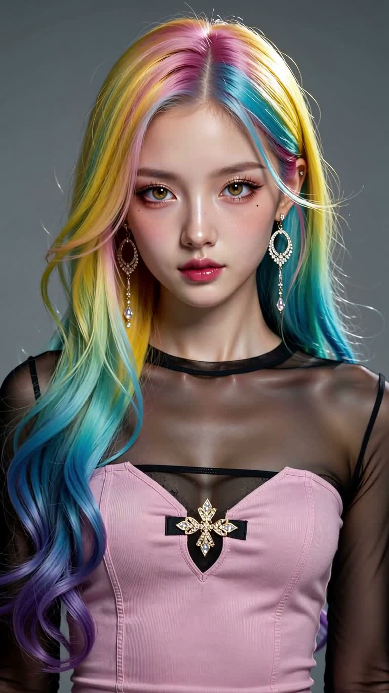 彩虹发色成年动漫女性肖像