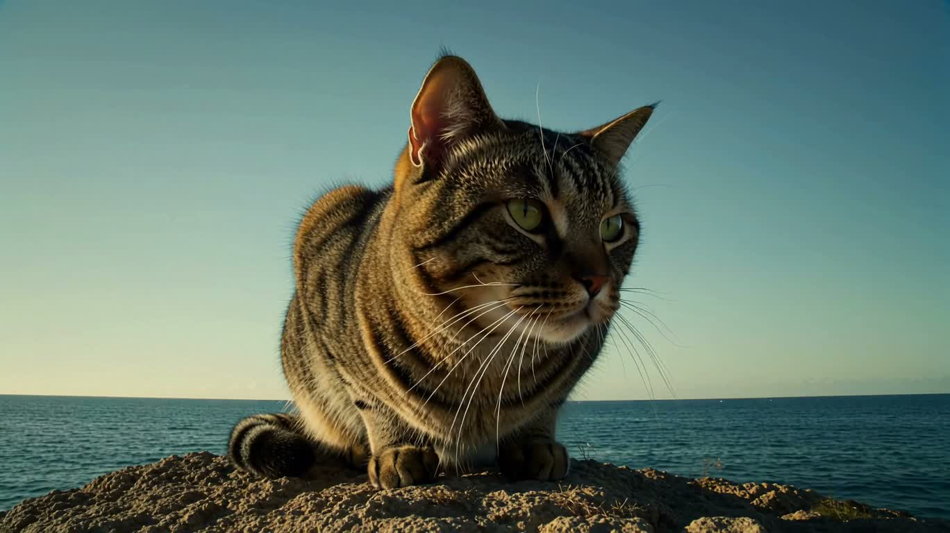 海中央的巨猫岛屿晨景
