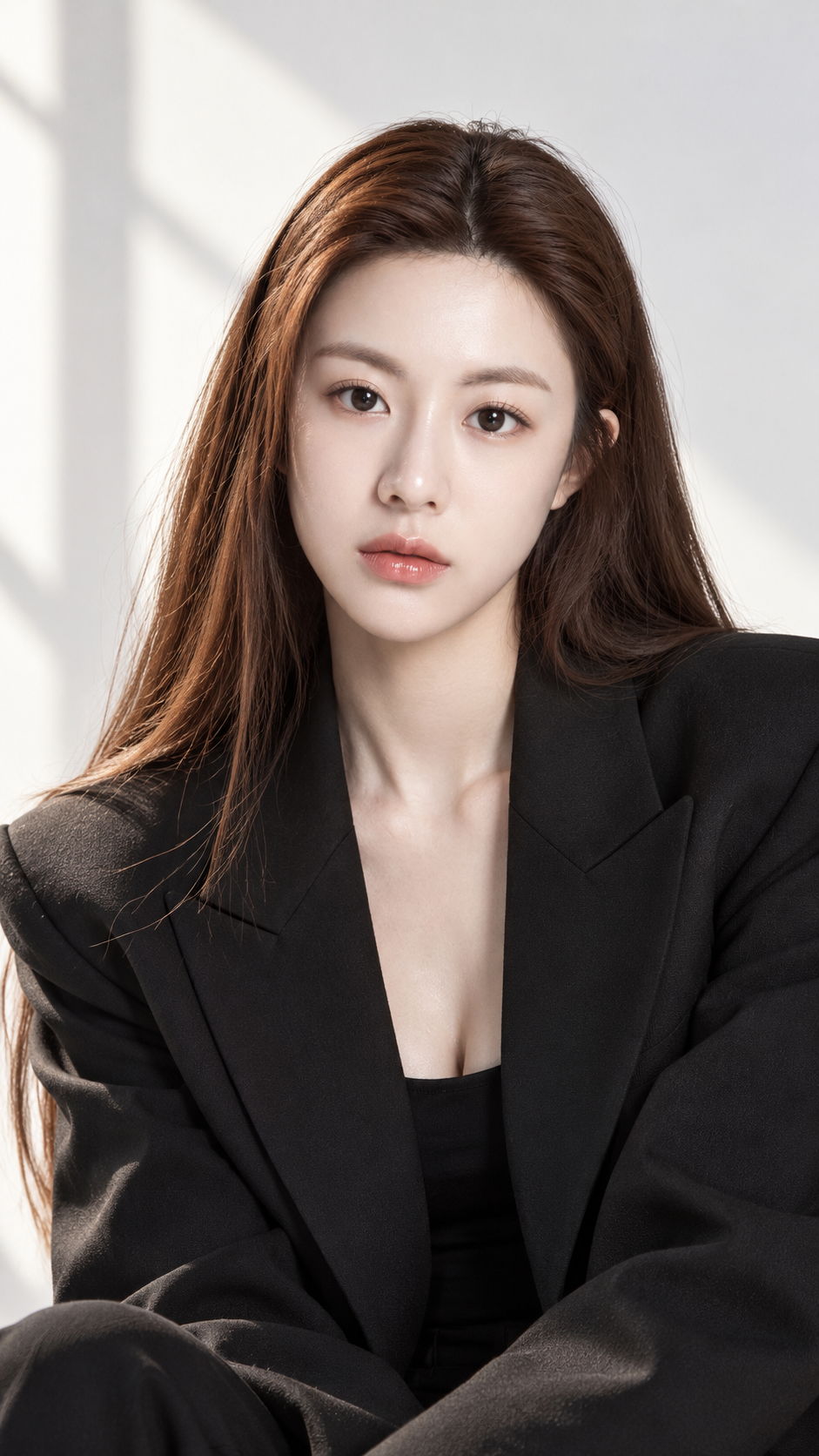 成年女性黑色西装时尚肖像 — AI image creation
