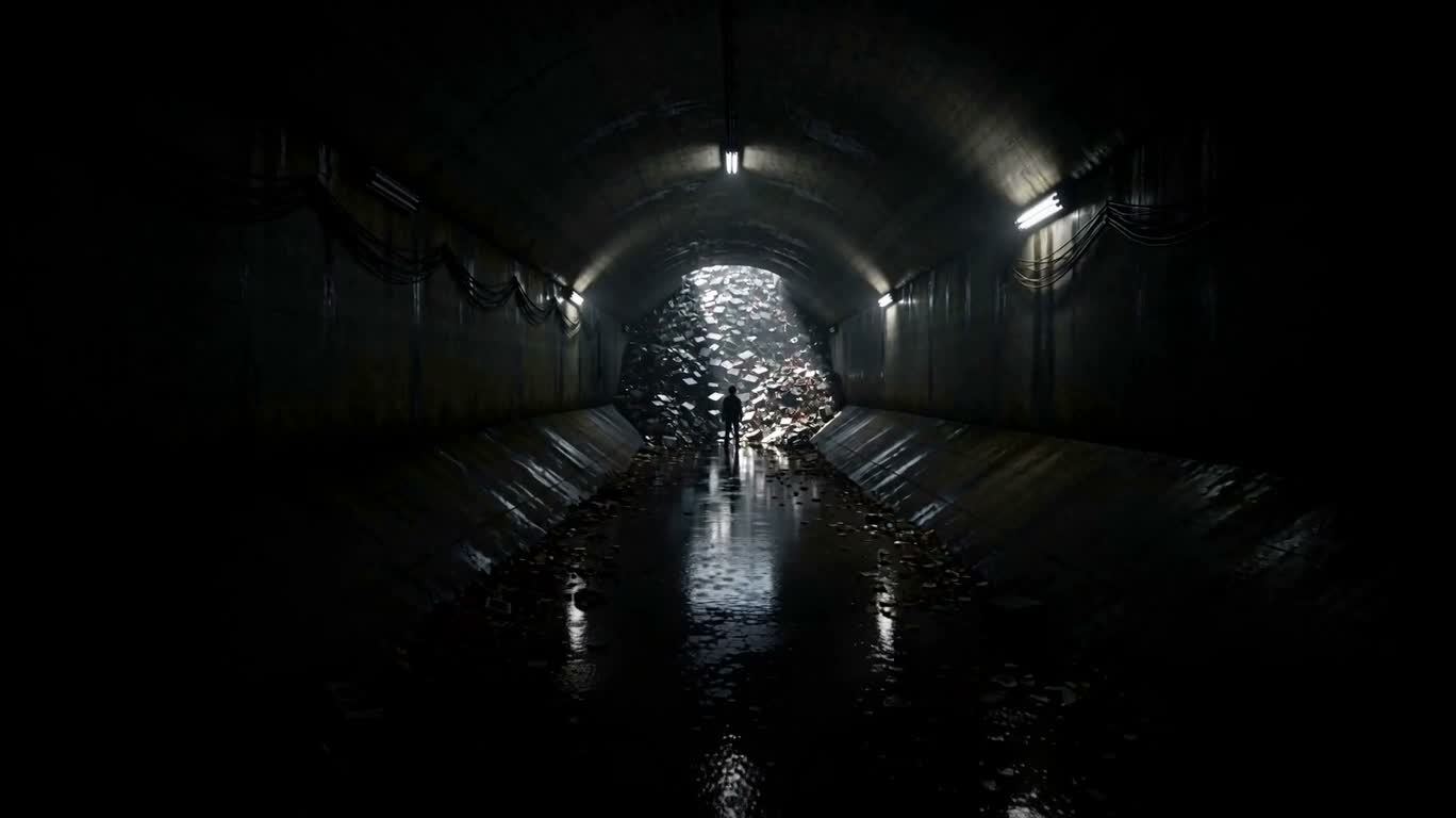 地下暴雨排水道中的电子废墟 — AI video creation