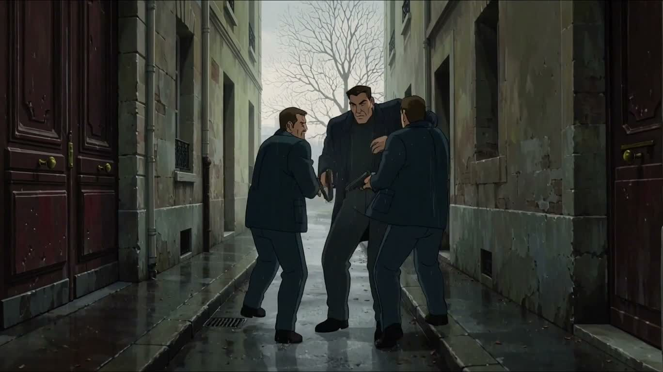 雨の路地の追跡