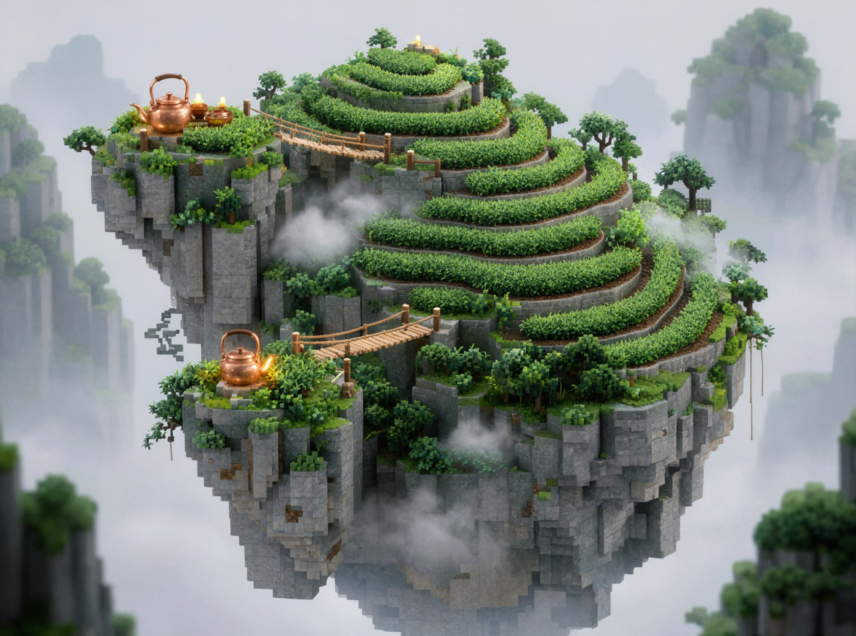 Tea Garden Above the Clouds · Voxel Miniature — AI image creation