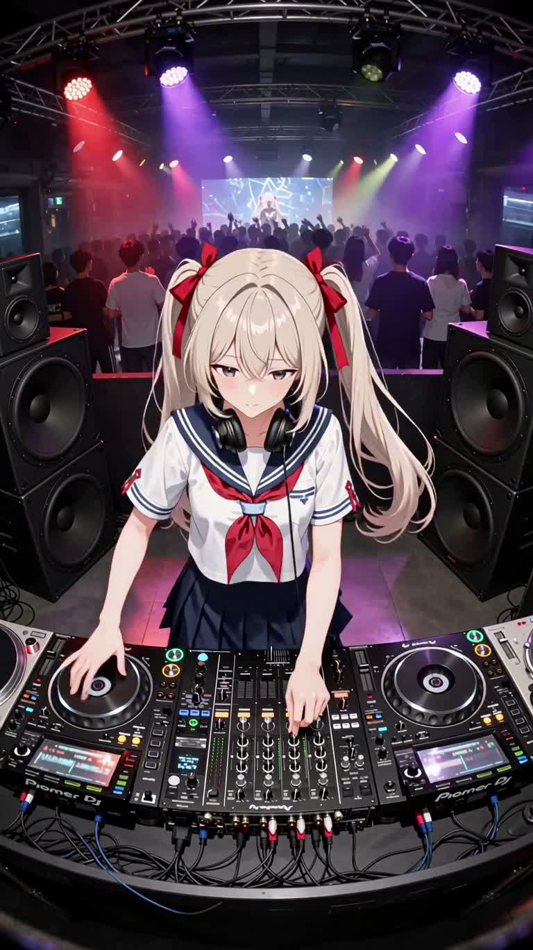 Cô gái DJ anime ở câu lạc bộ neon