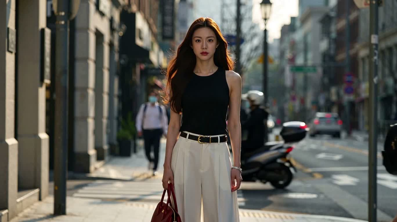 Morning Light City Red Handbag — AI video creation