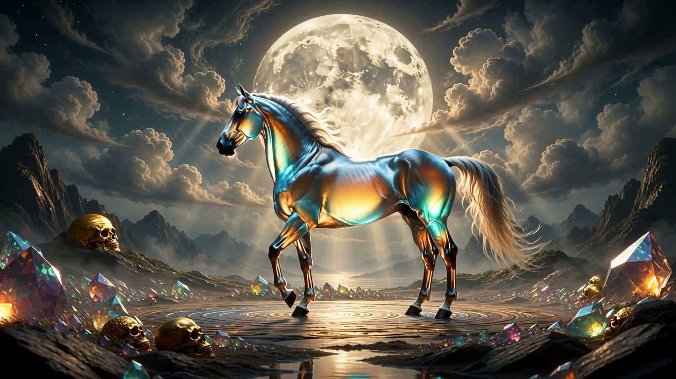 Danse du cheval esprit iridescent sous la lune