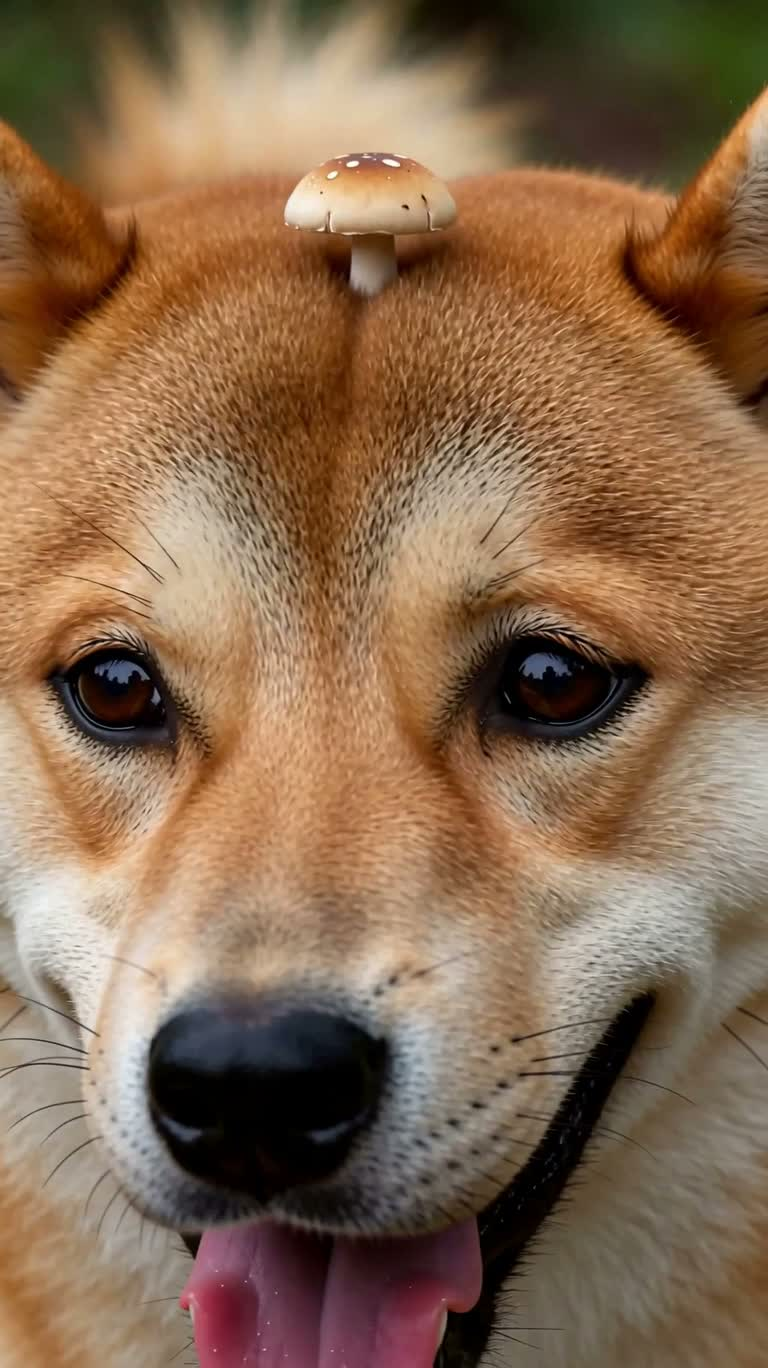 Portrait of a Shiba Inu with a Mushroom Cap — AI video creation