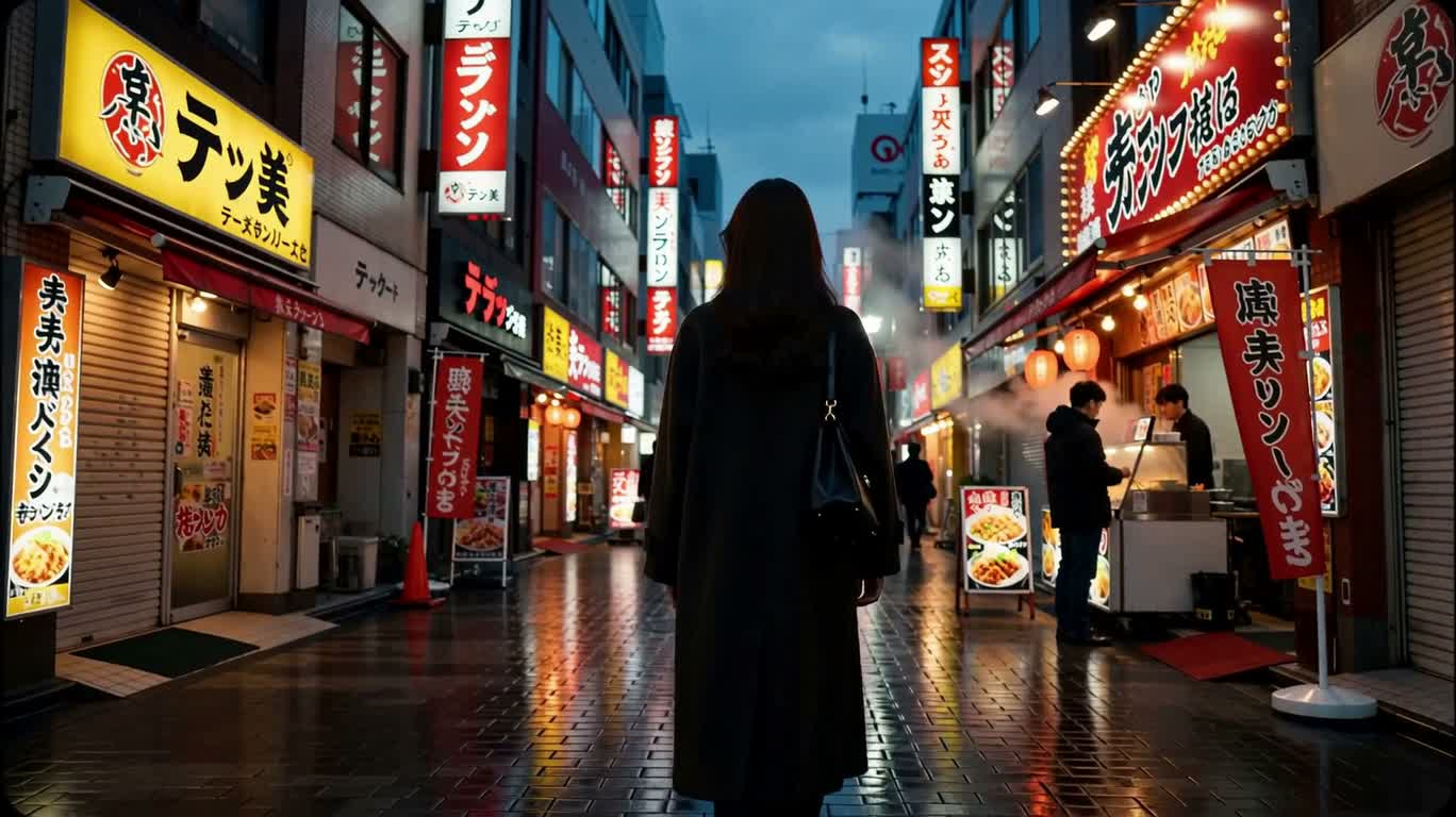 Neon Glance Back in Rainy Kabukicho — AI video creation