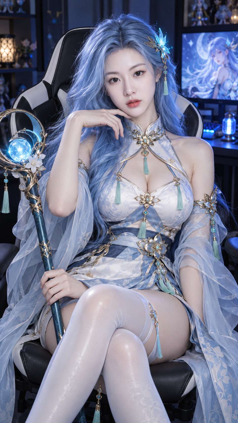 冰蓝国风魔女成年Cosplay肖像 — AI image creation