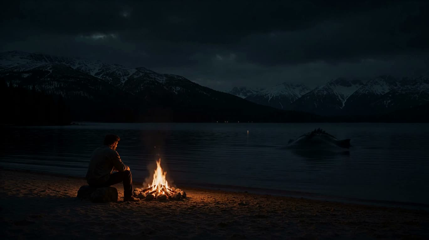 Lakeside Firelight and the Shadow Beast — AI video creation