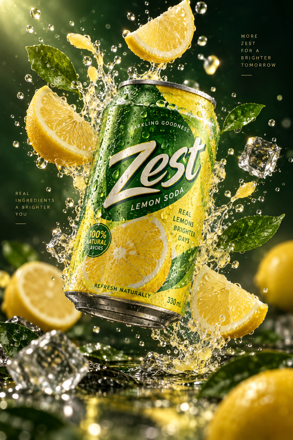 Éclaboussure de soda citron glacé cristallin, photographie commerciale ultra HD