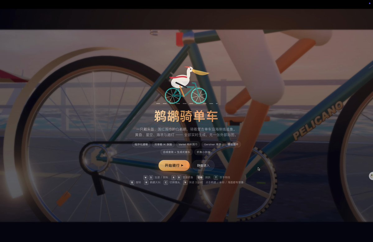 鹈鹕骑自行车动画基准测试