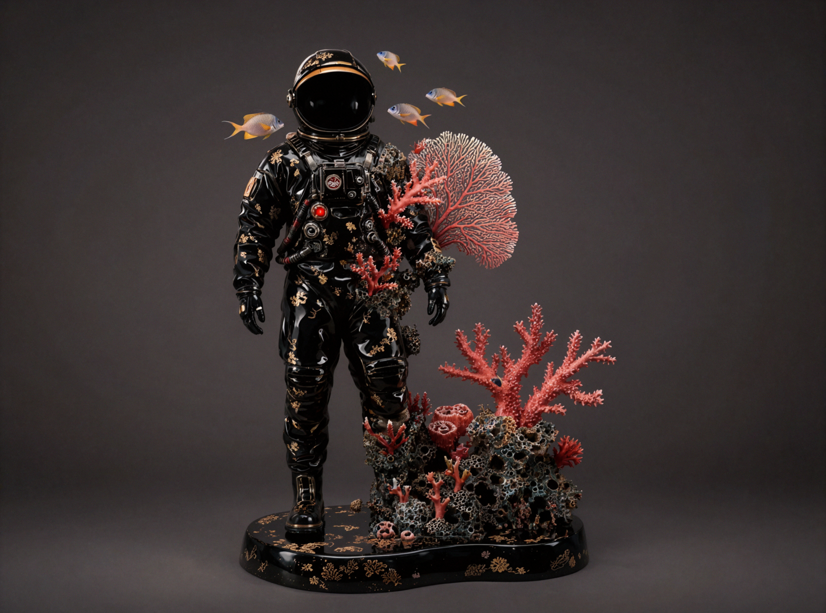 珊瑚宇航服 · 黑金漆艺 — AI image creation
