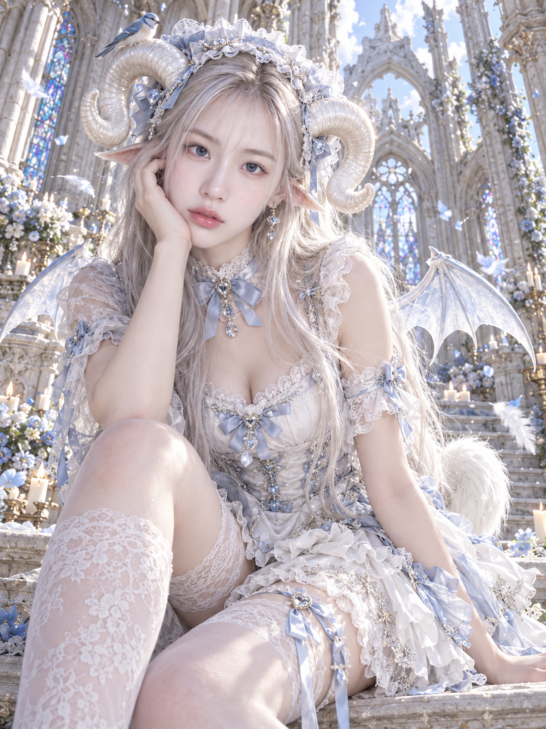 成年玛琳羊魔女仆与哥特教堂超写实幻想人像 — AI image creation