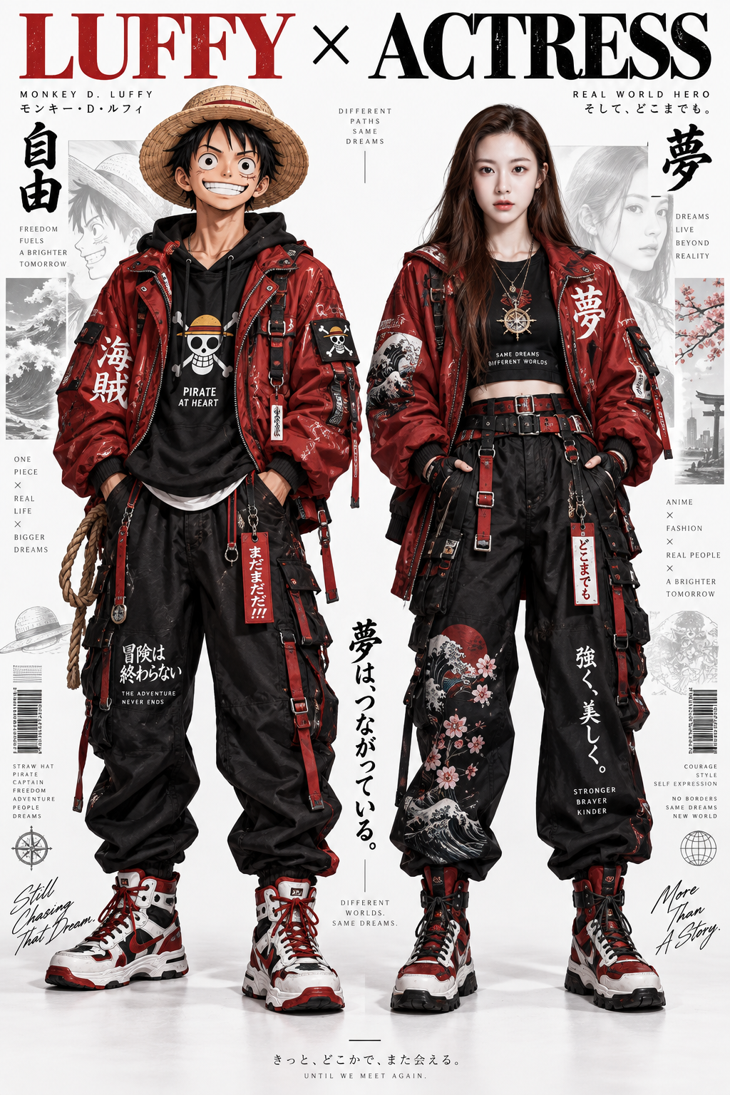 日系街头机能风动漫真人对比海报