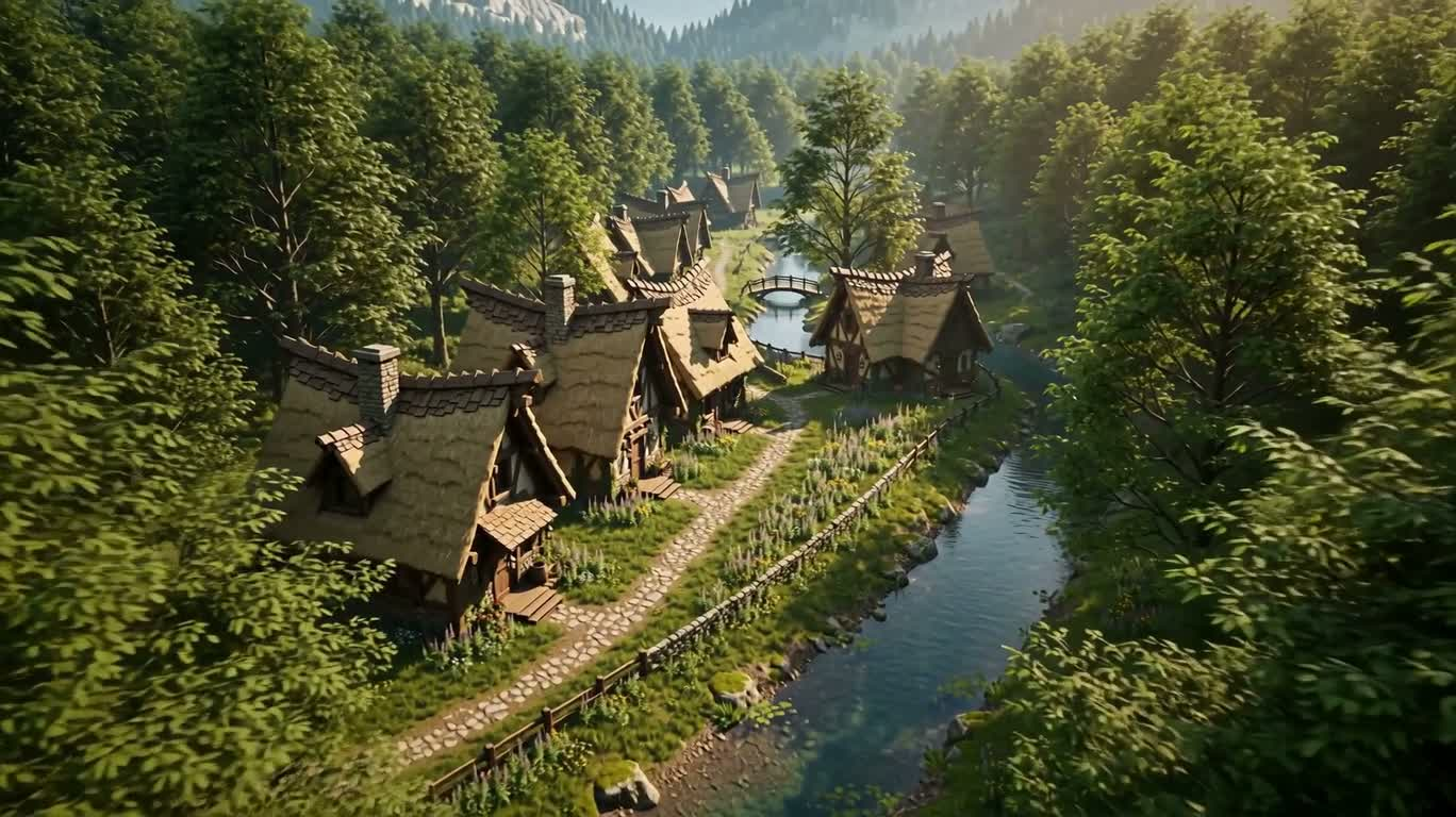 Fantasy Village by the Forest River
