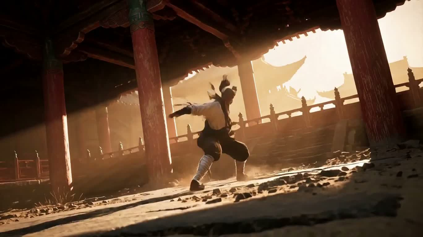 炎の旋風:古寺の武僧の究極掌打