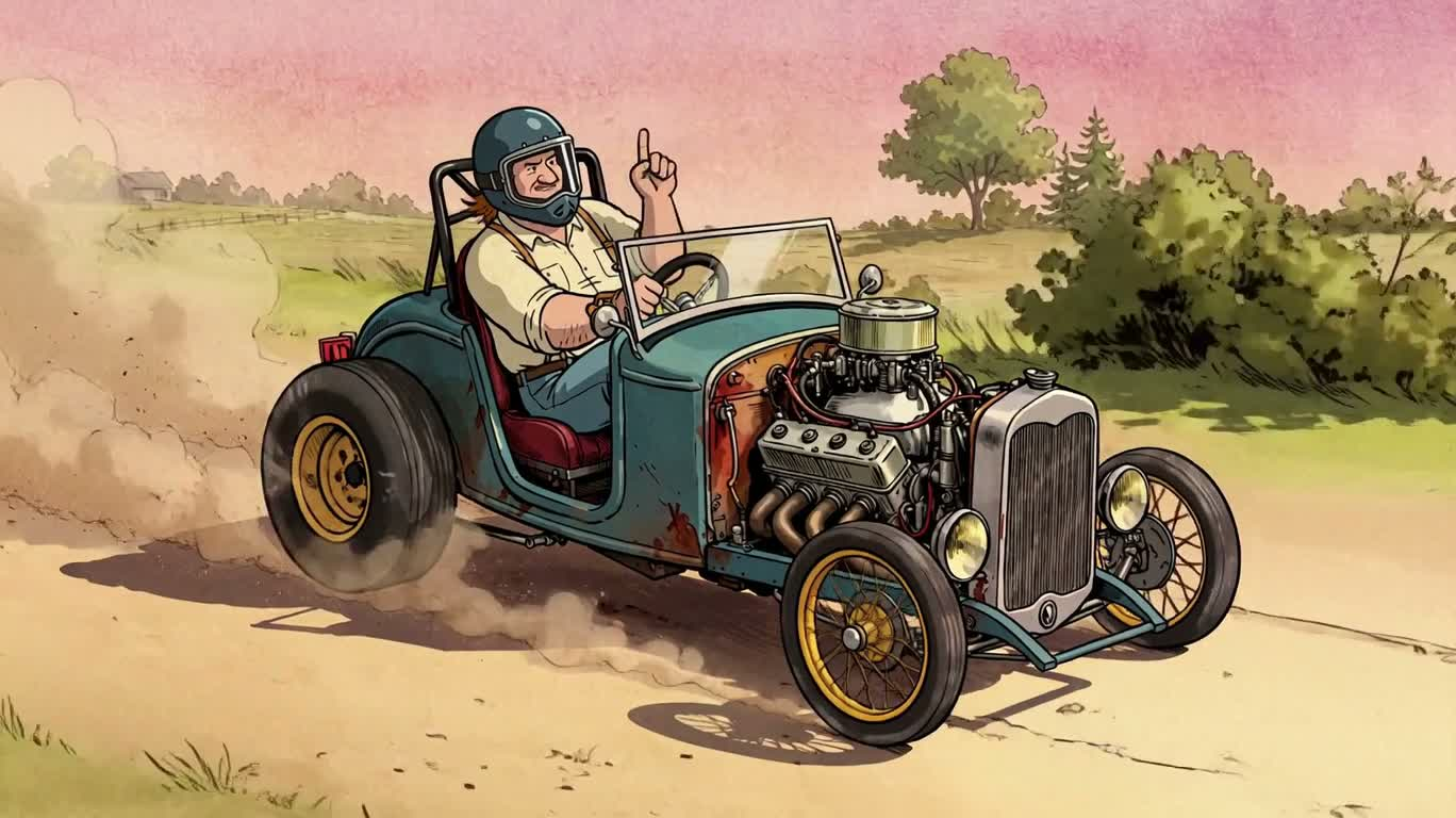 Watercolor Brushstroke Hot Rod Adventure