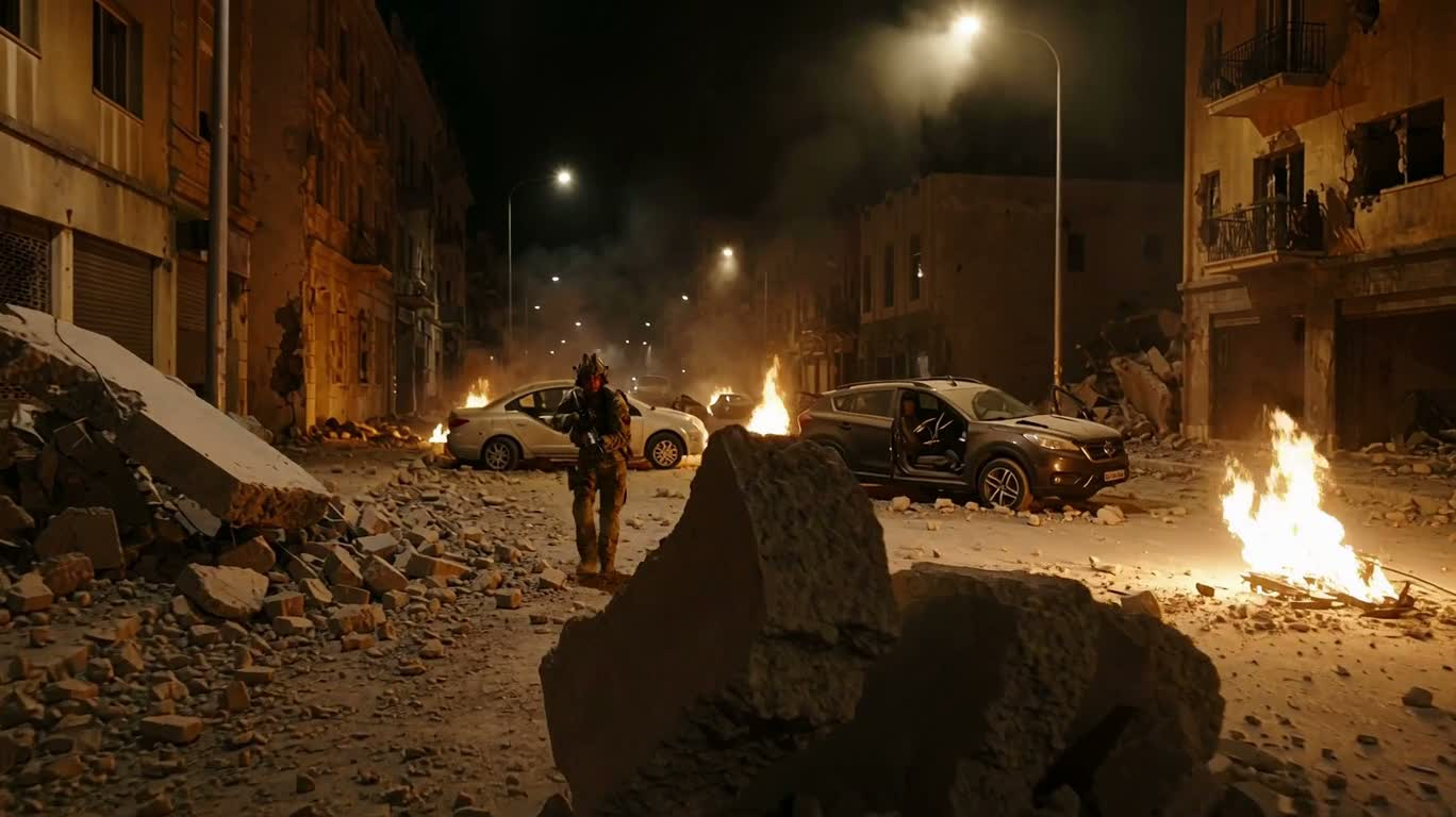 Portail spatio-temporel dans une rue en ruines