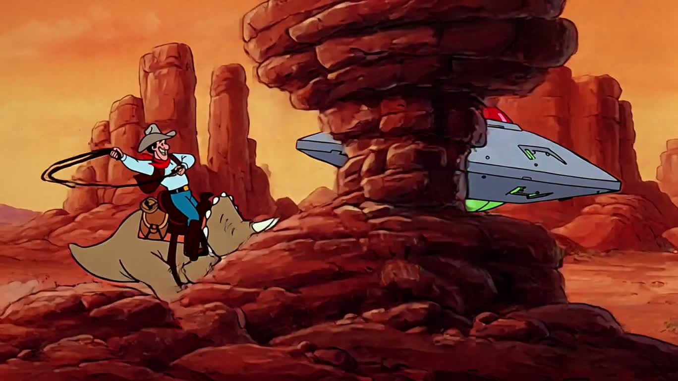 Cowboy Taming a Flying Saucer in Red Rock Canyon