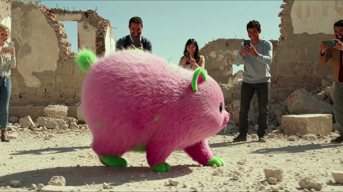 Pink Fluffy Creature in the Ruins — AI video creation