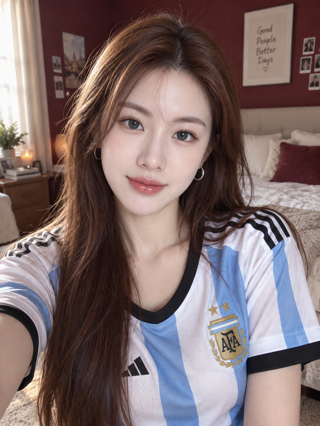 Selfie frais dans la chambre d'une belle en maillot d'Argentine