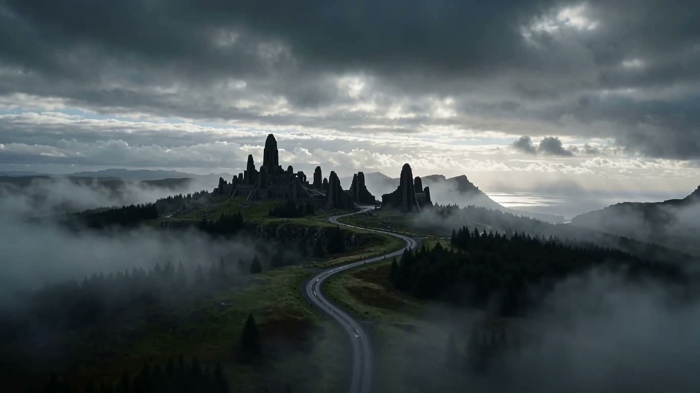 Royaume marin en ruines au-dessus des nuages sombres