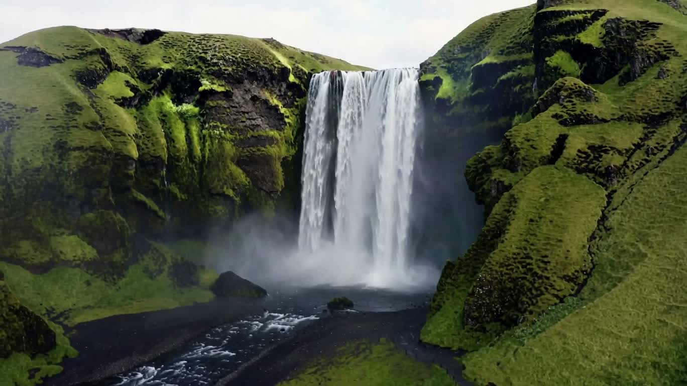 Aerial View of an Icelandic Waterfall
